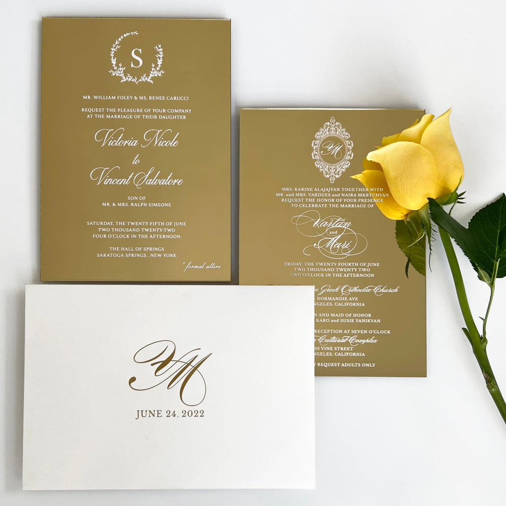 Gold Mirror Wedding Invitations Customized Acrylic Gold Mirror Anniversary Invitation
