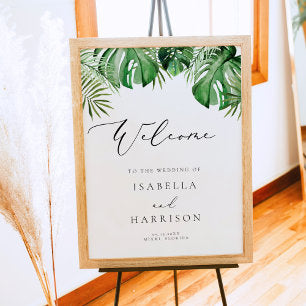 CORA Tropical Beach Palm Leaf Wedding Welcome Poster