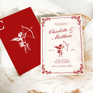 Cupid's Arrow Red Vintage Wedding Invitation