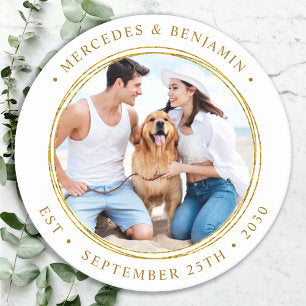 Custom Photo Elegant Gold Personalized Wedding Round Paper Coaster