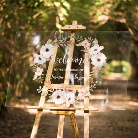 Custom Wedding Signs-Natural Garland Acrylic Welcome Sign CS001