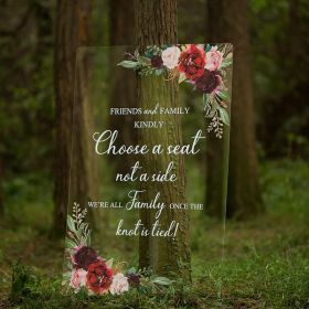 Custom Acrylic Wedding Signs-Burgundy Pick A Seat Not A Side Sign CS018