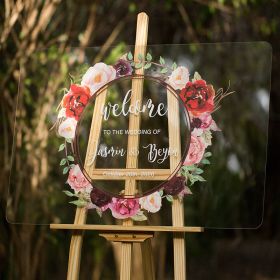 Custom Wedding Signs-Burgundy and Pink Garland Acrylic Welcome Sign CS012