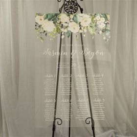 Custom Wedding Signs-Greenery & White Floral Acrylic Seating Chart CS023