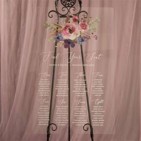 Custom Wedding Signs-Natural Pink and Purple Floral Acrylic Seating Chart CS030