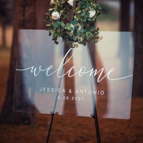 Custom Wedding Signs-White Simple Frosted Acrylic Wedding Welcome Signs CS037