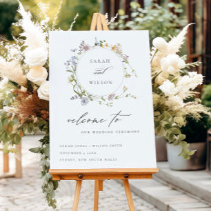 Cute Rustic Meadow Floral Wreath Wedding Welcome Foam Board