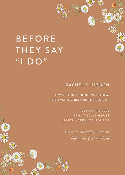 Dancing Daisy Wedding Rehearsal Invitation by Inggrid H.