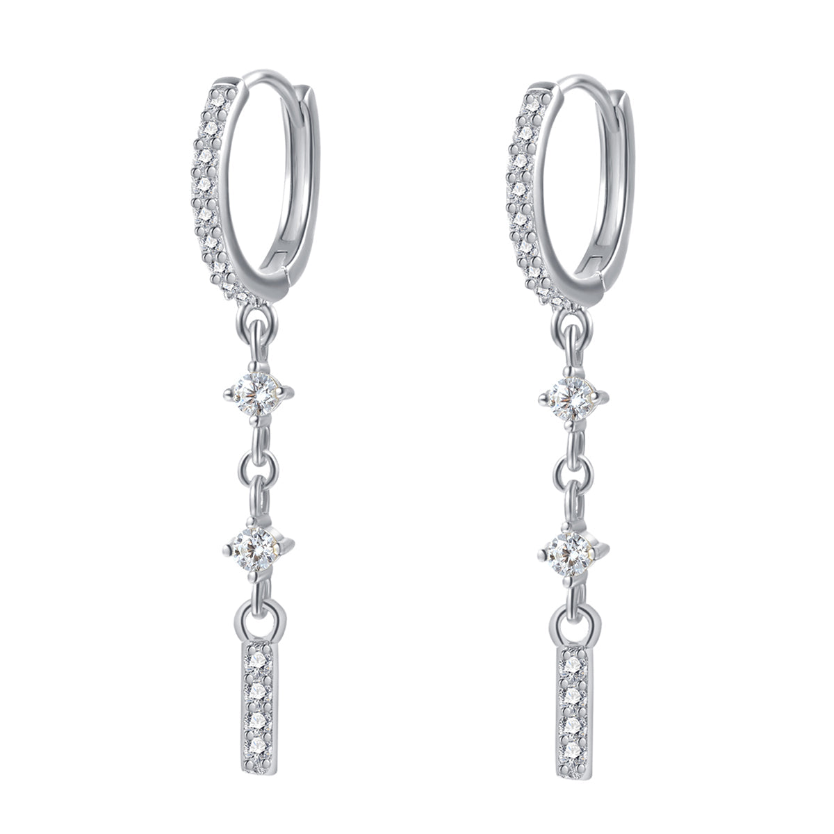 Dangle Bar Huggie Earrings Sterling Silver