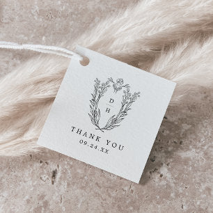 DAPHNE Floral Black White Simple Wedding Thank You Favor Tags
