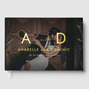 Dark Fading Photo & Monogram Elegant Foil Wedding Foil Guest Book