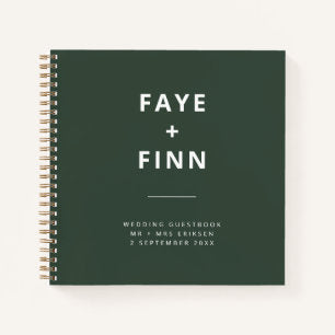 Dark Green Moss Minimalist Scandi Wedding Guest Notebook