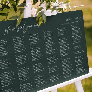 Dark Green Wedding Alphabetical Seating Chart Foam Board