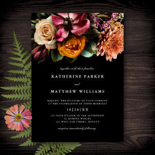 Dark + Moody Elegant Floral Black Wedding Invitation