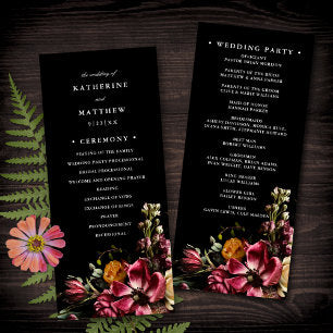 Dark + Moody Elegant Floral Black Wedding Program