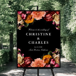 Dark + Moody Elegant Floral Wedding Welcome Poster