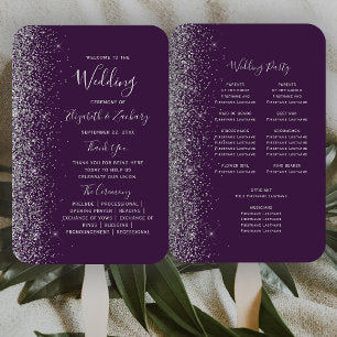 Dark Purple Silver Glitter Edge Wedding Program Hand Fan