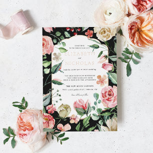Dark Rose Romantic Spring Florals Wedding Foil Invitation
