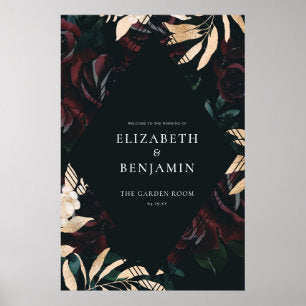 Dark Velvet Burgundy Rose Autumn Wedding Welcome Poster