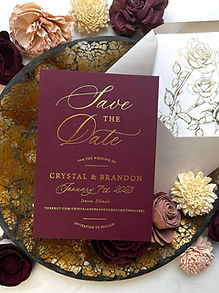 Gold Foil Stamped Wedding Save the Date Matte Burgundy