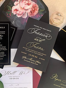 Luxe and Chic Black and Gold Foil Wedding Invitation with Velvet Accents
