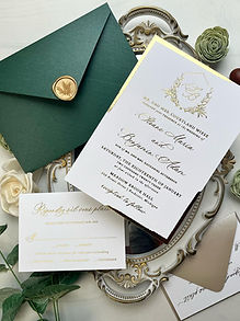 Gold Foil Botanical Monogram Wedding Invitations Emerald Green Envelopes 507