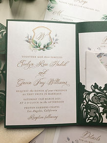 Emerald Shimmer Laser Cut King Pocket Invitations Greenery