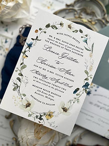 Dusty Blue Wildflower Wreath Wedding Invitations 457