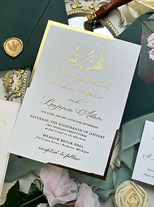 Gold Foil Hunter Green Wedding Invitations PMC 17