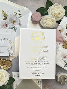 Gold Foil Botanical Floral Shuler Monogram Wedding Invitations 01