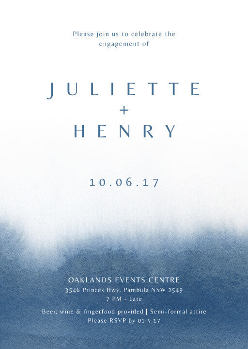 Deep Blue Engagement Invitations by Nicole C.
