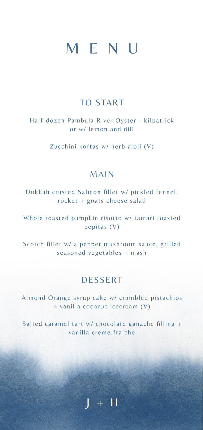 Deep BlueMenu Cards by Nicole C.