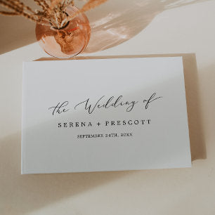 Delicate Black Calligraphy Monogram Back Wedding Guest Book