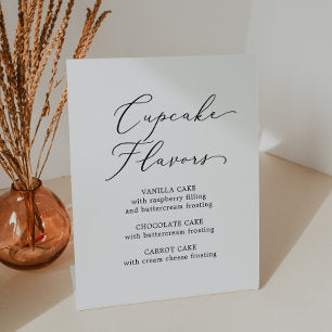 Delicate Black Calligraphy Wedding Cupcake Flavors Pedestal Sign