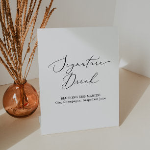 Delicate Black Calligraphy Wedding Signature Drink Pedestal Sign