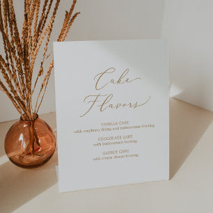 Delicate Gold Calligraphy Wedding Cake Flavors Pedestal Sign