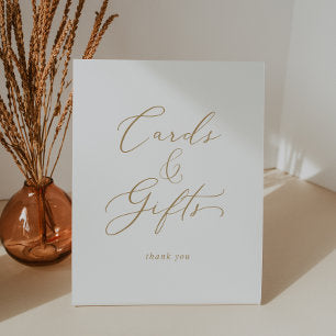 Delicate Gold Calligraphy Wedding Cards and Gifts Pedestal Sign