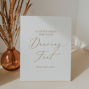 Delicate Gold Calligraphy Wedding Dancing Feet Pedestal Sign