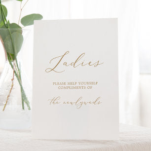 Delicate Gold Calligraphy Wedding Ladies Bathroom Pedestal Sign
