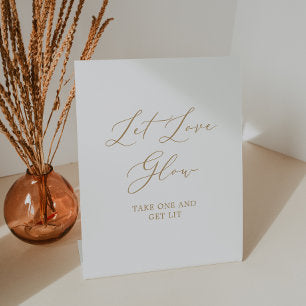 Delicate Gold Calligraphy Wedding Let Love Glow Pedestal Sign