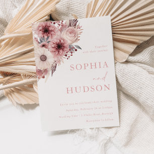 Divine Boho Blush & Rose Wedding Invitation