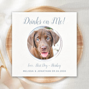 Dog Wedding Modern Dusty Blue Custom Pet Photo Napkins