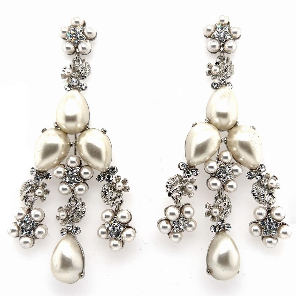 Floral Pearl Statement Chandelier Earrings Style No. E215