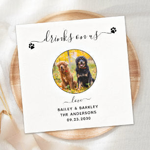 Drinks On Us Open Bar Custom Dog Photo Pet Wedding Napkins
