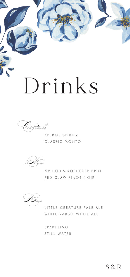 Blue Acrylic FloralMenu Cards by Joy