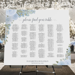 Dusty Blue Boho Floral Alphabetical Seating Chart Foam Board