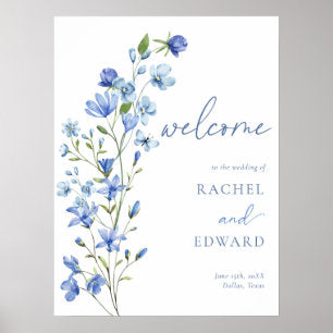 Dusty Blue Floral Wedding Welcome Poster