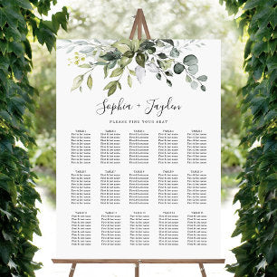 Dusty Blue Greenery Elegant Wedding Seating Chart