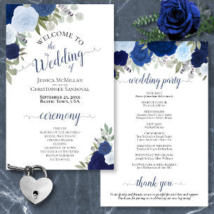 Dusty Blue & Navy Floral Budget Wedding Program