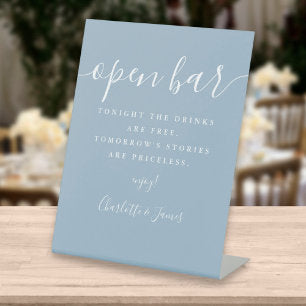 Dusty Blue Signature Script Open Bar Pedestal Sign